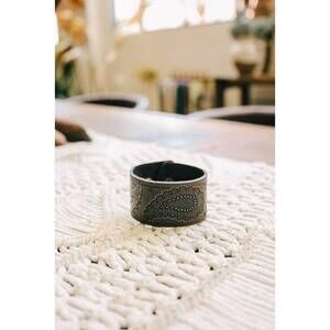 NEW LETO women's paisley embossed leather snap wrap bracelet in boho brown